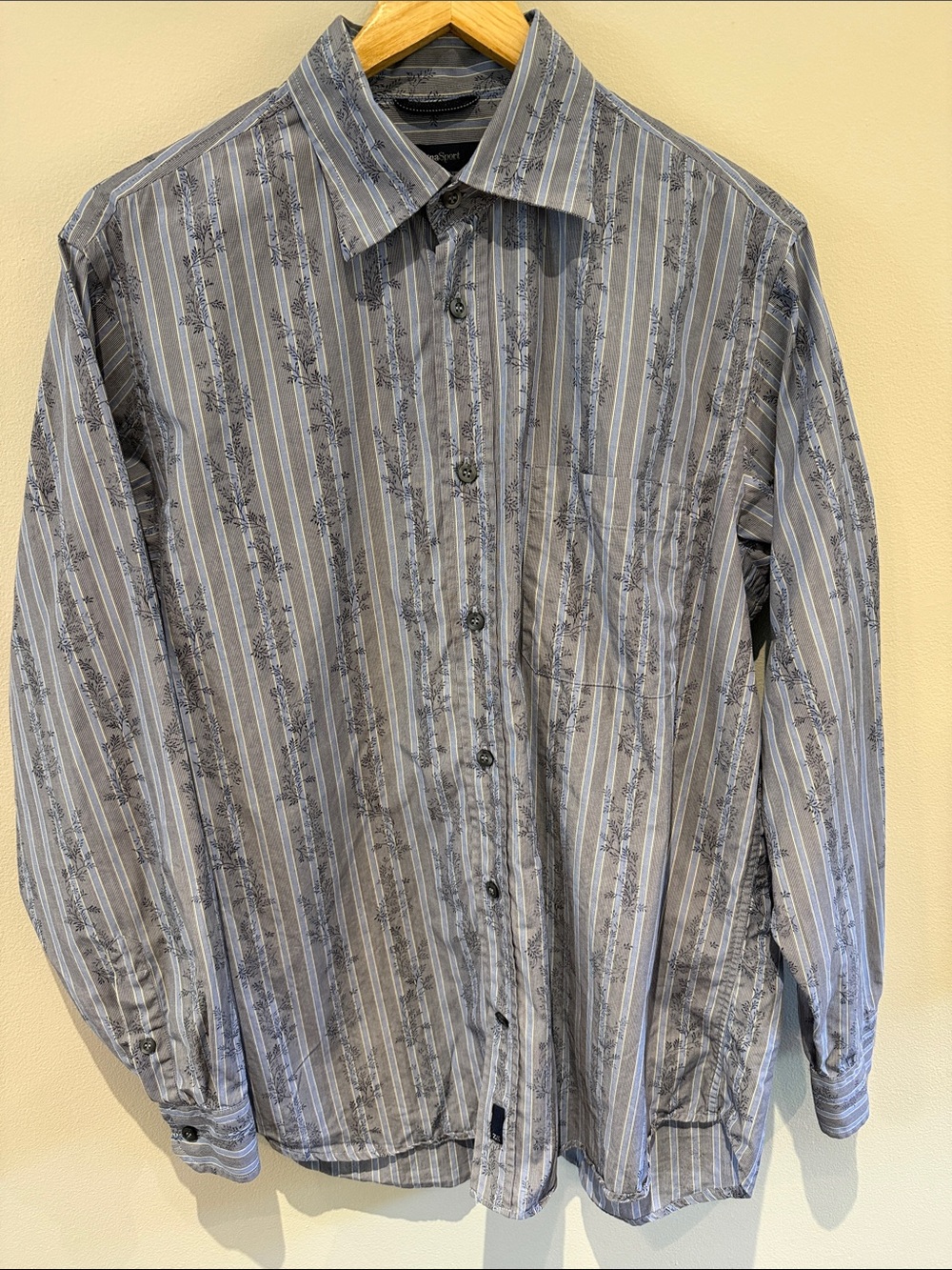Ermenegildo Zegna Gray and Blue Vertical Stripe Button-Down Shirt